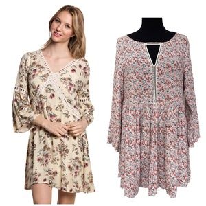 Kori America Long Bell Sleeve Ladder Lace Dress M women's cow girls dress